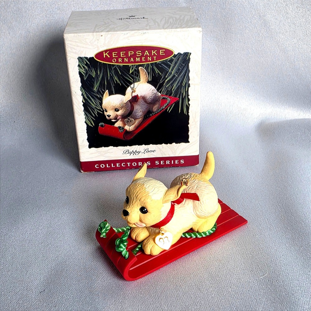 Hallmark Keepsake Ornament 1993 Puppy Love Series Golden Retriever Sled Dog